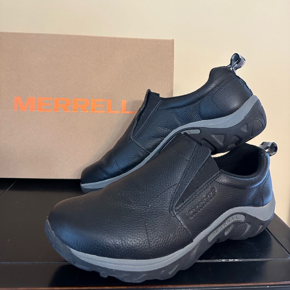 Merrell Kids Black Leather Slip-Ons